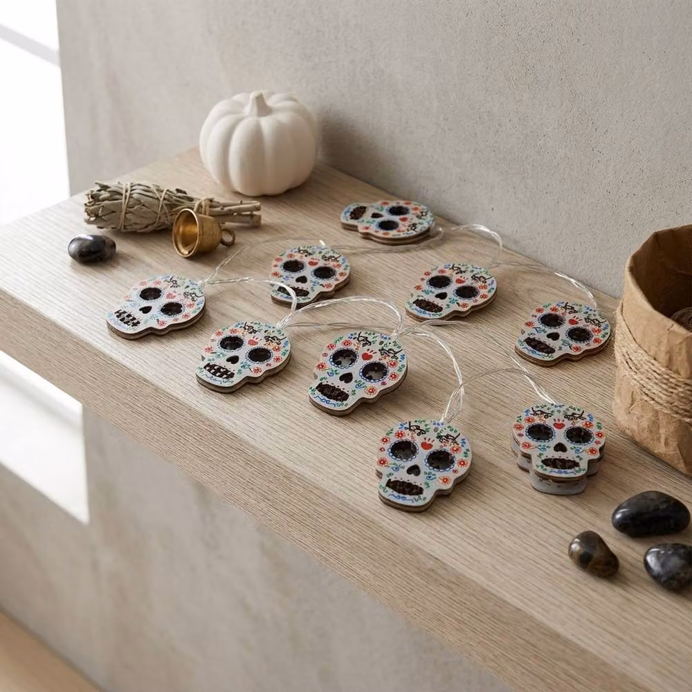 Garden Greatness Halloween Festive LED Skull String Lights in White and Multicolour – 2
