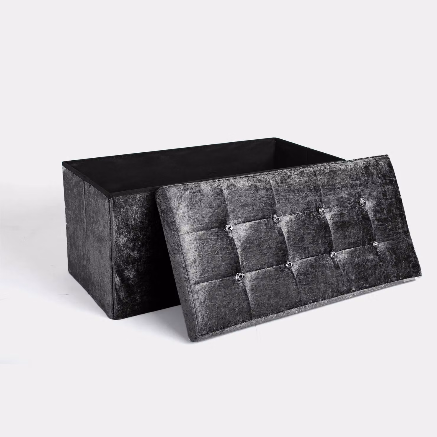 Home Republic Charcoal Crushed Velvet Foldable Storage Ottoman – 2