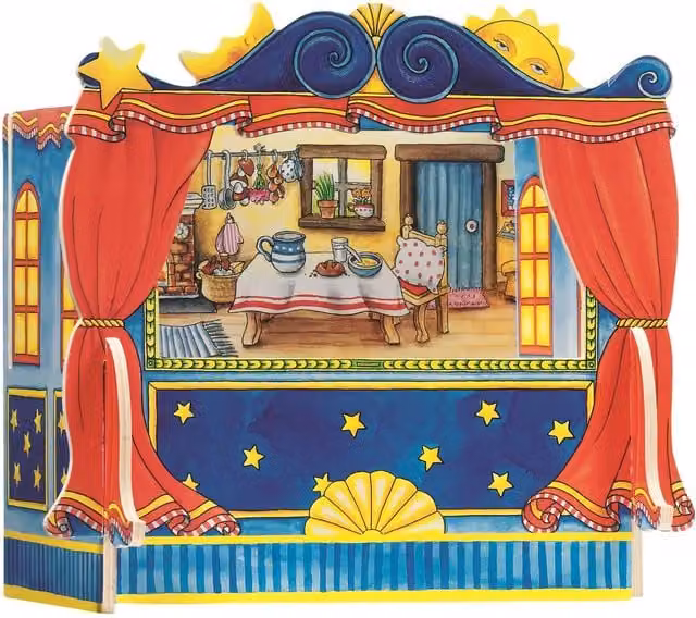 Gowi Blue Wooden Finger Puppet Theatre W/D/H: 36.0 x 24.8 x 28.0 cm