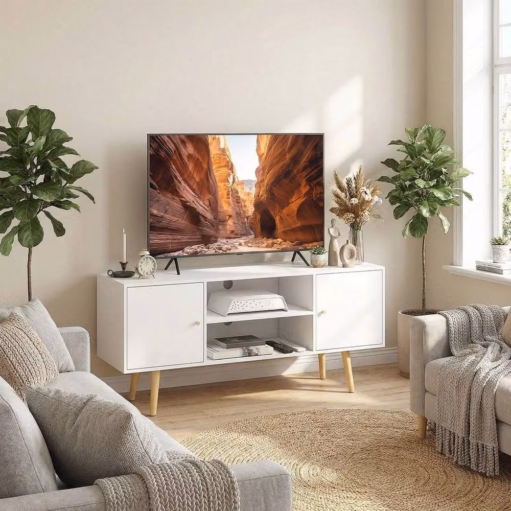 NESTLUNE White Wood TV Unit Cabinet with Shelves, W: 100 cm, D: 15 cm – 3
