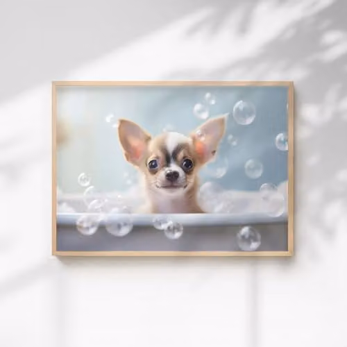 60 Second Makeover Chihuahua In The Bath Quirky Animal Print Paper Poster, Multicolour, W: 21.0 cm, H: 29.7 cm