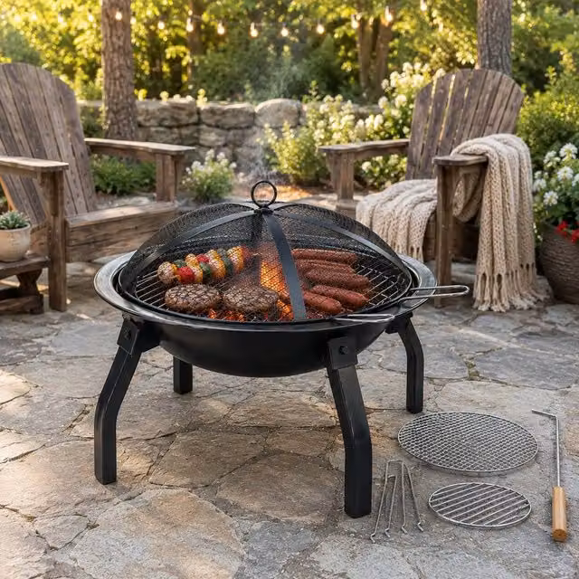 Keplin Stainless Steel Portable Folding Fire Pit with Lid and Carry Bag in Black – 2
