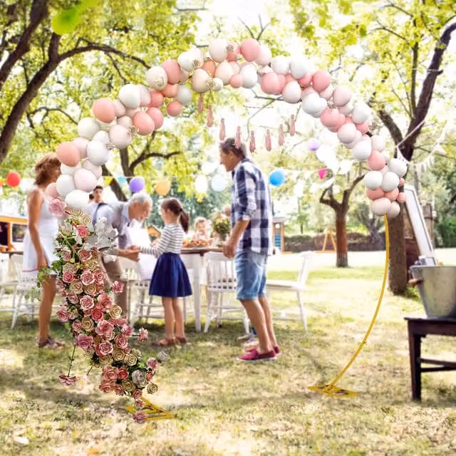 Outsunny Gold Tone Round Wedding Arch Backdrop Stand for Parties, 280 cm, Yellow