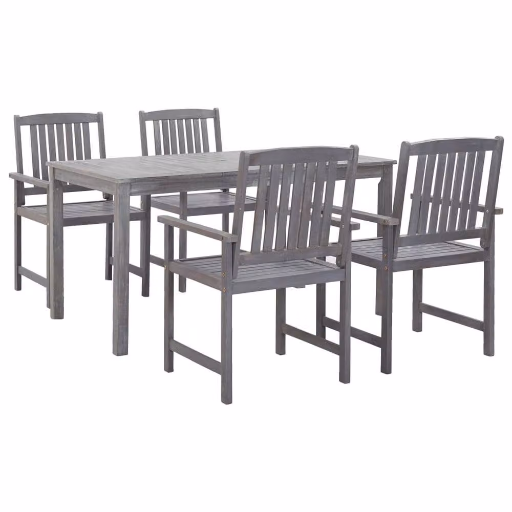 Berkfield Home 5 Piece Grey Solid Acacia Wood Outdoor Dining Set