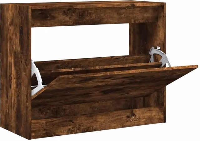 Berkfield Home Smoked Oak Shoe Cabinet in Brown, W/D/H: 80 x 34 x 63 cm – 1