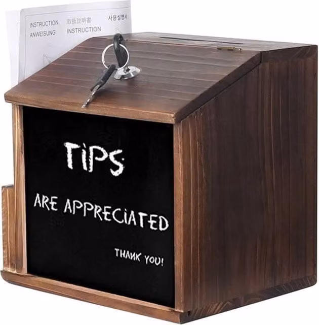 Nordara Wooden Suggestion Box and Donation Tip Jar with Lock and Chalkboard, Dark Brown – 1
