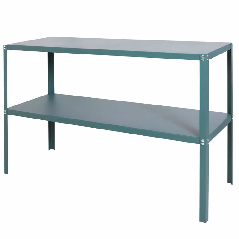 Primrose X2 Traditional 2 Tier Metal Greenhouse Staging Shelf Workbench in Green, Width: 119 cm