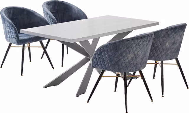 Life Interiors Vittorio Duke LUX Modern Rectangular Dining Set with Table and 4 Chairs in Grey and Blue
