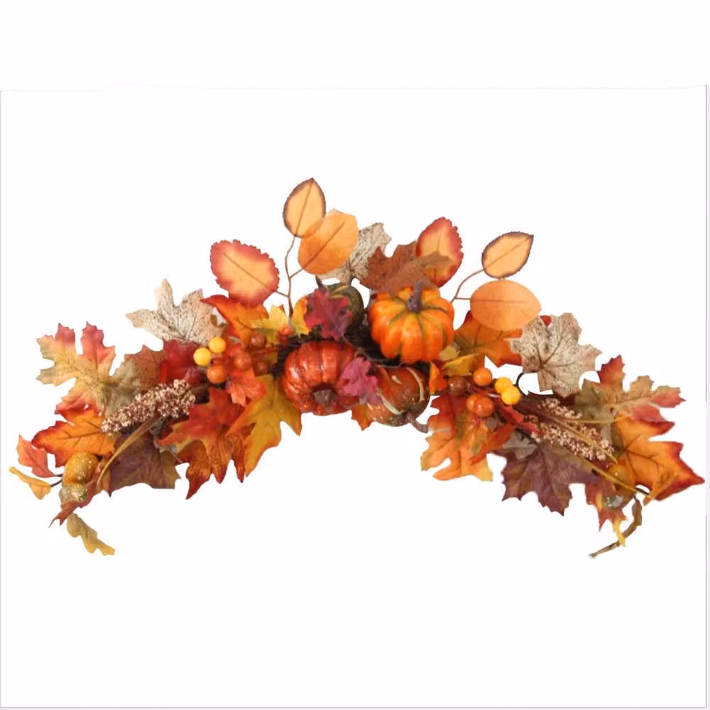 Garden Sanctuary Orange Artificial Autumn Maple Leaves Hanging Swag for Halloween and Thanksgiving Decor – 3
