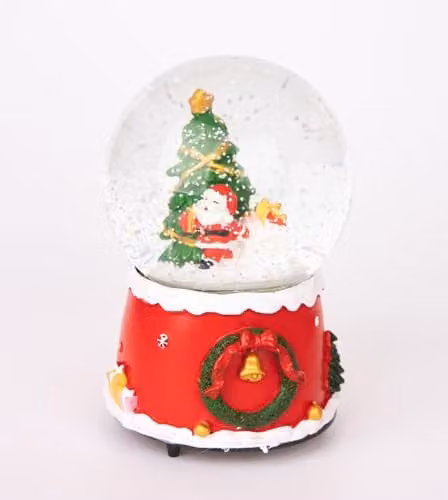 Shatchi Musical Christmas Snowglobe with Santa and Tree Scene in Red, W/D/H: 10 x 10 x 15 cm