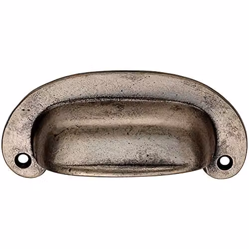Loops Oval Plate Cabinet Cup Handle in Matt Pewter with 87mm Fixing Centres