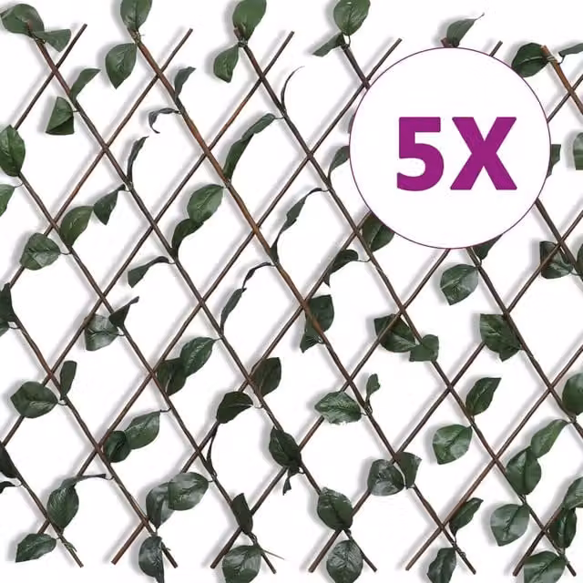 Berkfield Home Willow Trellis Fence with Artificial Leaves, 5 Pieces, Brown, H 180 cm x W 90 cm – 1