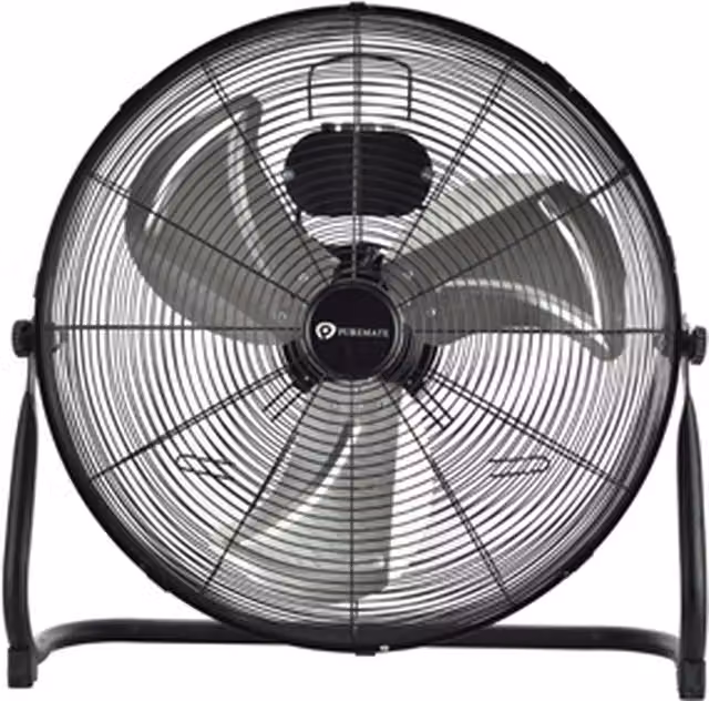 PureMate Black and Silver Metal Floor Fan with 50.8 cm Diameter and 120 cm Height