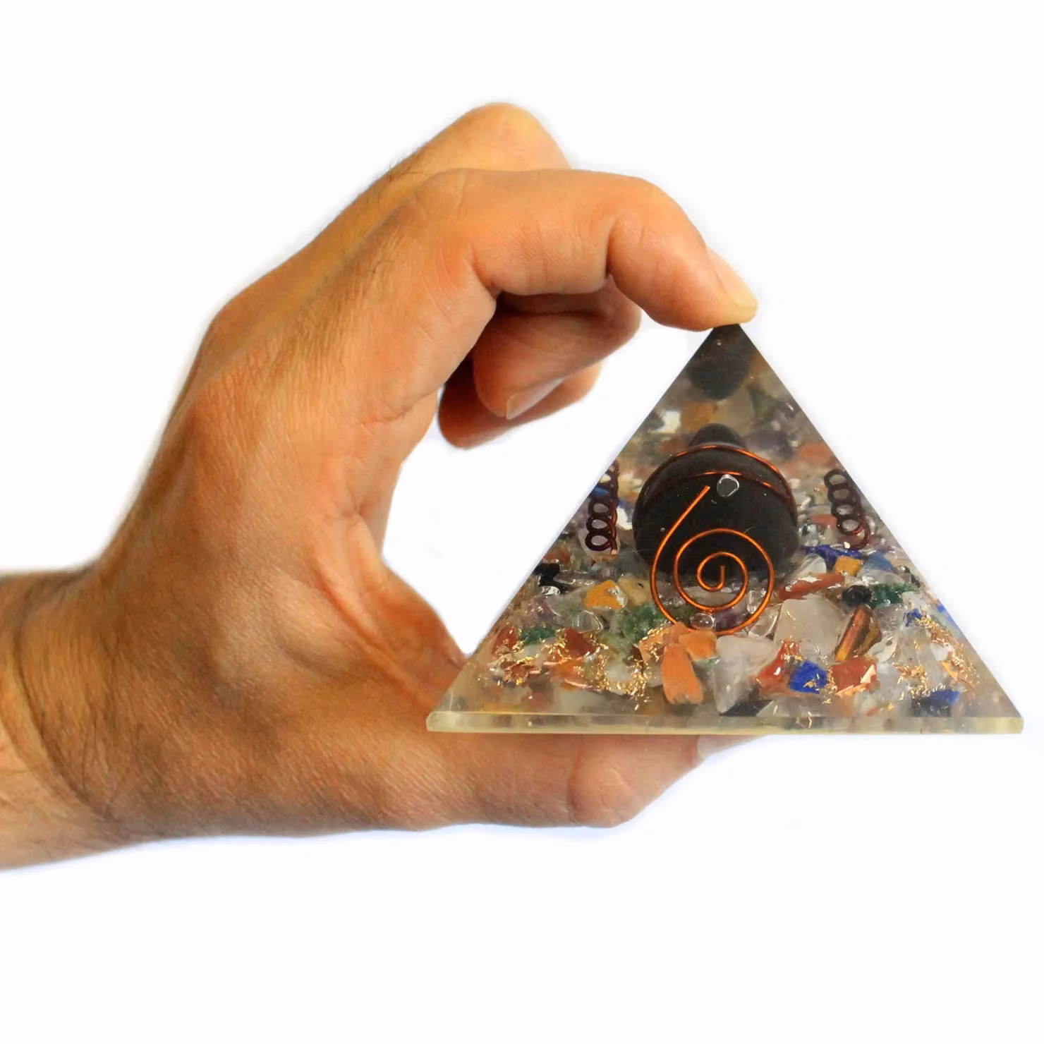 KDMD Med Orgonite Pyramid with Turtle Design, Copper and Multicolour Gemchips, 60mm – 2