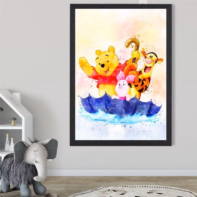 ARTZE Watercolour Winnie the Pooh and Friends Multicolour Art Print with Black Frame – 1