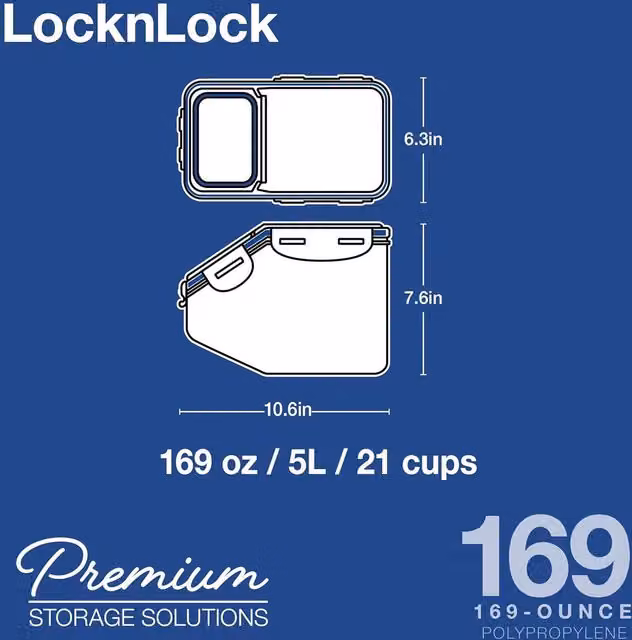 LocknLock Airtight Kitchen Storage Container with Flip Lid, 5 l, Transparent