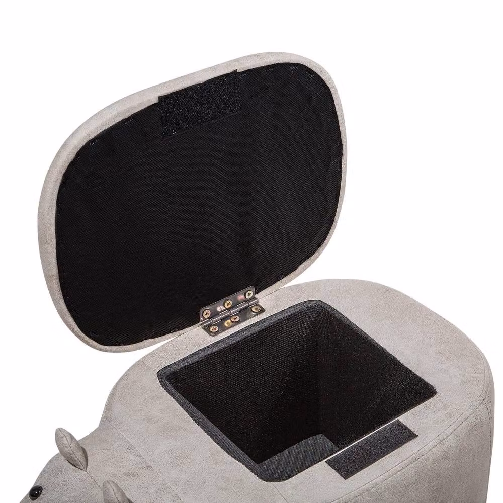 Wyld and Coco Hippo Kids Storage Stool in Light Grey Faux Leather with Rubberwood Legs – 4