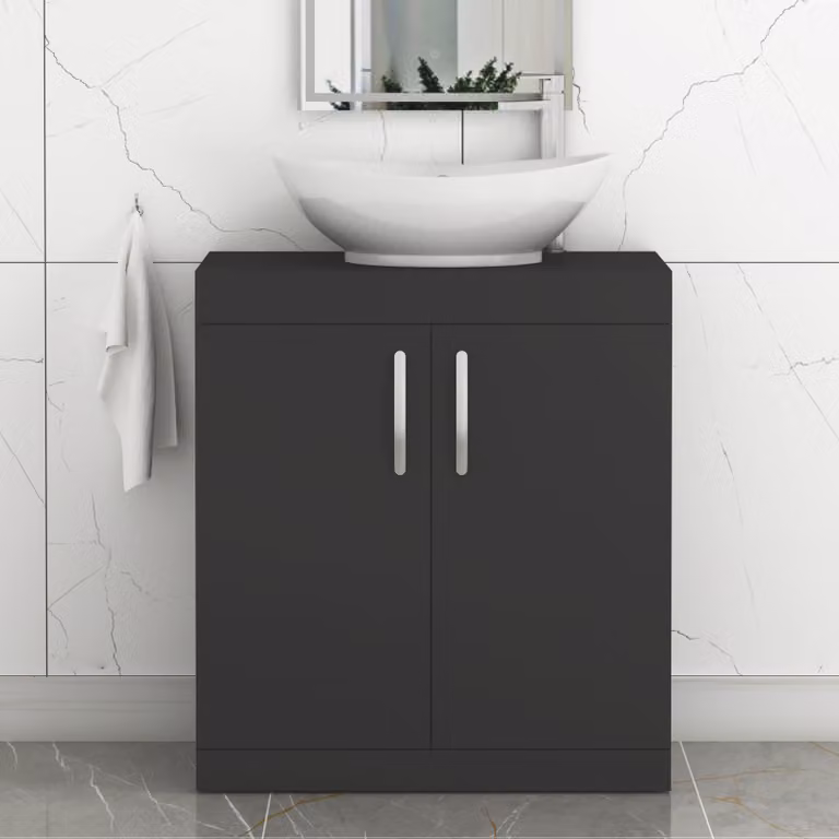 Royal Bathrooms Turin 800mm Floor Standing 2 Door Vanity Unit in Matt Black with Countertop Basin