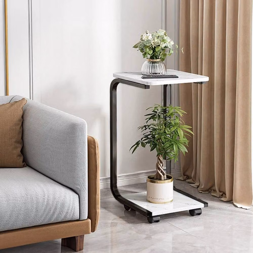 KORVIXA Modern Black C-Shaped Side End Table with Serving Tiers, W/D/H: 100 x 100 x 50 cm – 3