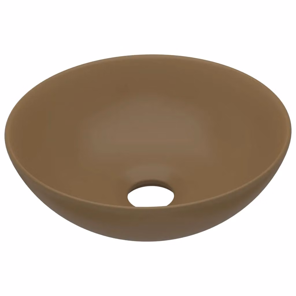 Berkfield Home Round Ceramic Countertop Bathroom Sink in Beige – 2