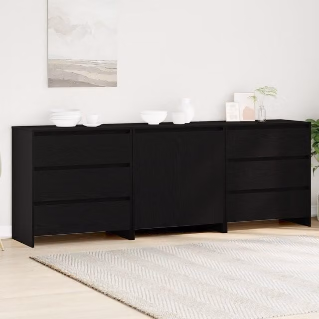 Berkfield Home 3-Piece Modern Sideboard Set in Black Oak Matt Engineered Wood – 1