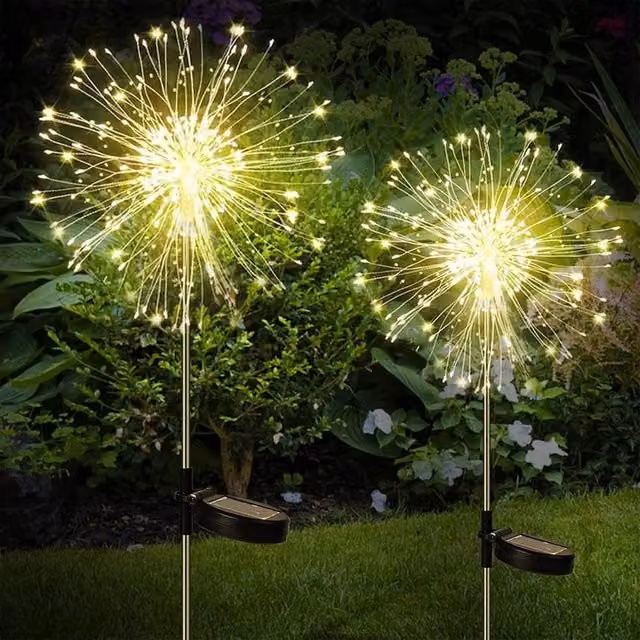 SPETLEK Set of 2 Warm White Solar Powered Starburst Firework Stake Lights for Garden Decoration – 1