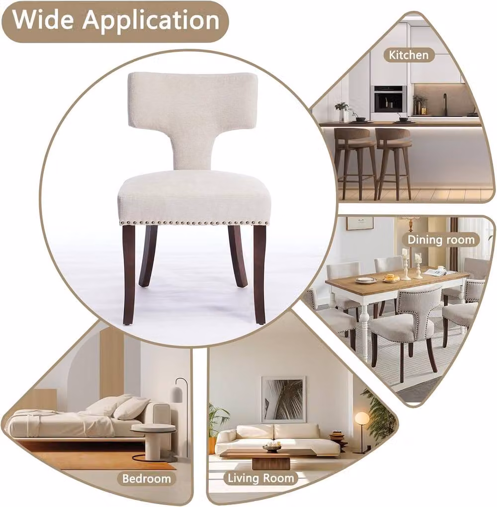 HomeTouch Set of 6 Modern Linen Fabric Upholstered Dining Chairs in Beige – 4