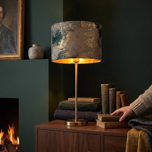 Happy Homewares Round Green and Gold Jacquard Fabric Lamp Shade, W/D/H: 30 x 30 x 20 cm – 3