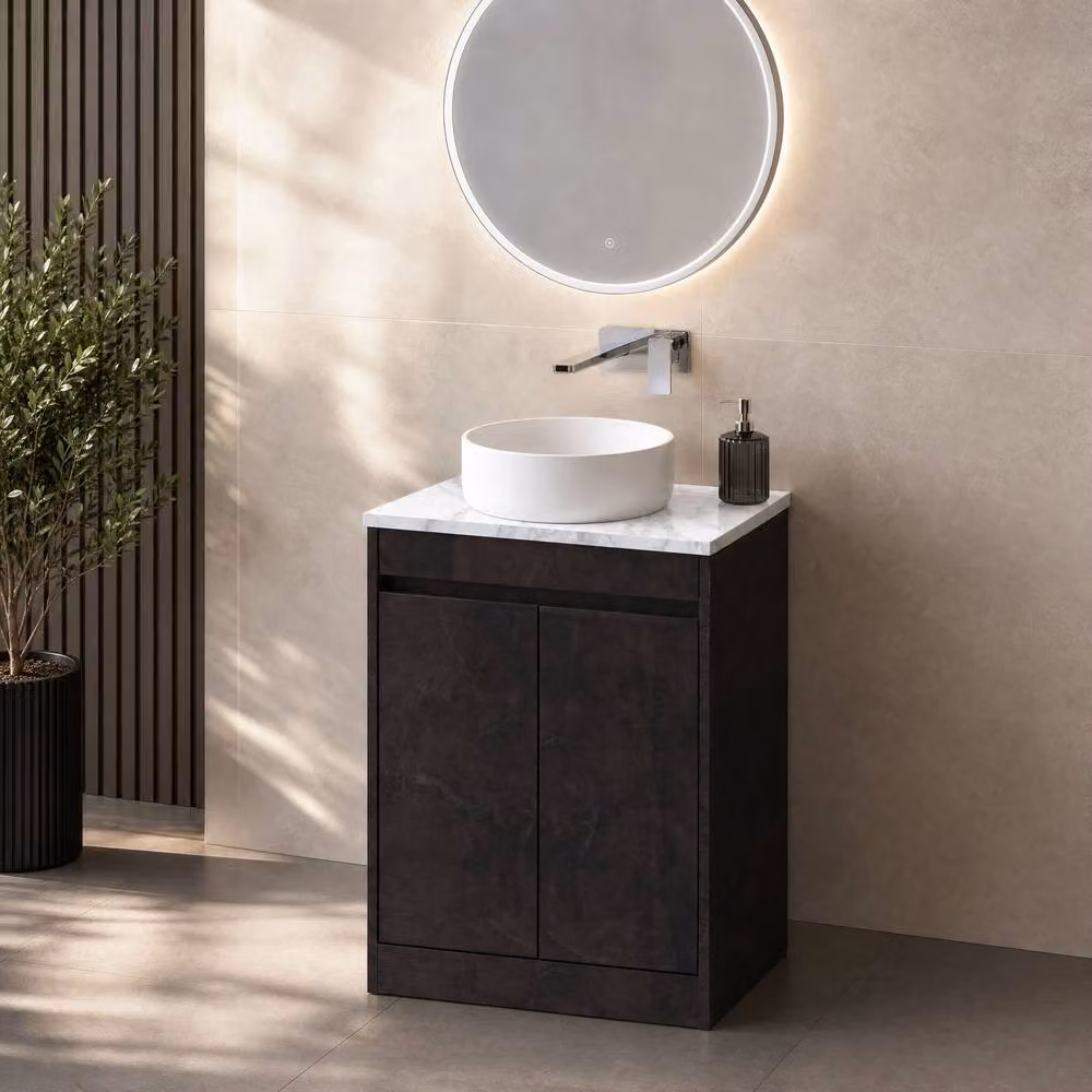 Balterley Modern Handleless 2 Door Floor Standing Bathroom Vanity Unit with Worktop in Matt Grey, W/D/H: 60.0 x 39.5 x 83.5 cm – 3