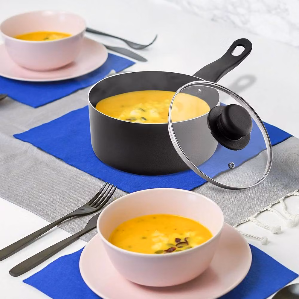BARGAINS-GALORE Non Stick Milk Pan with Glass Lid, Black, Diameter: 20 cm – 2