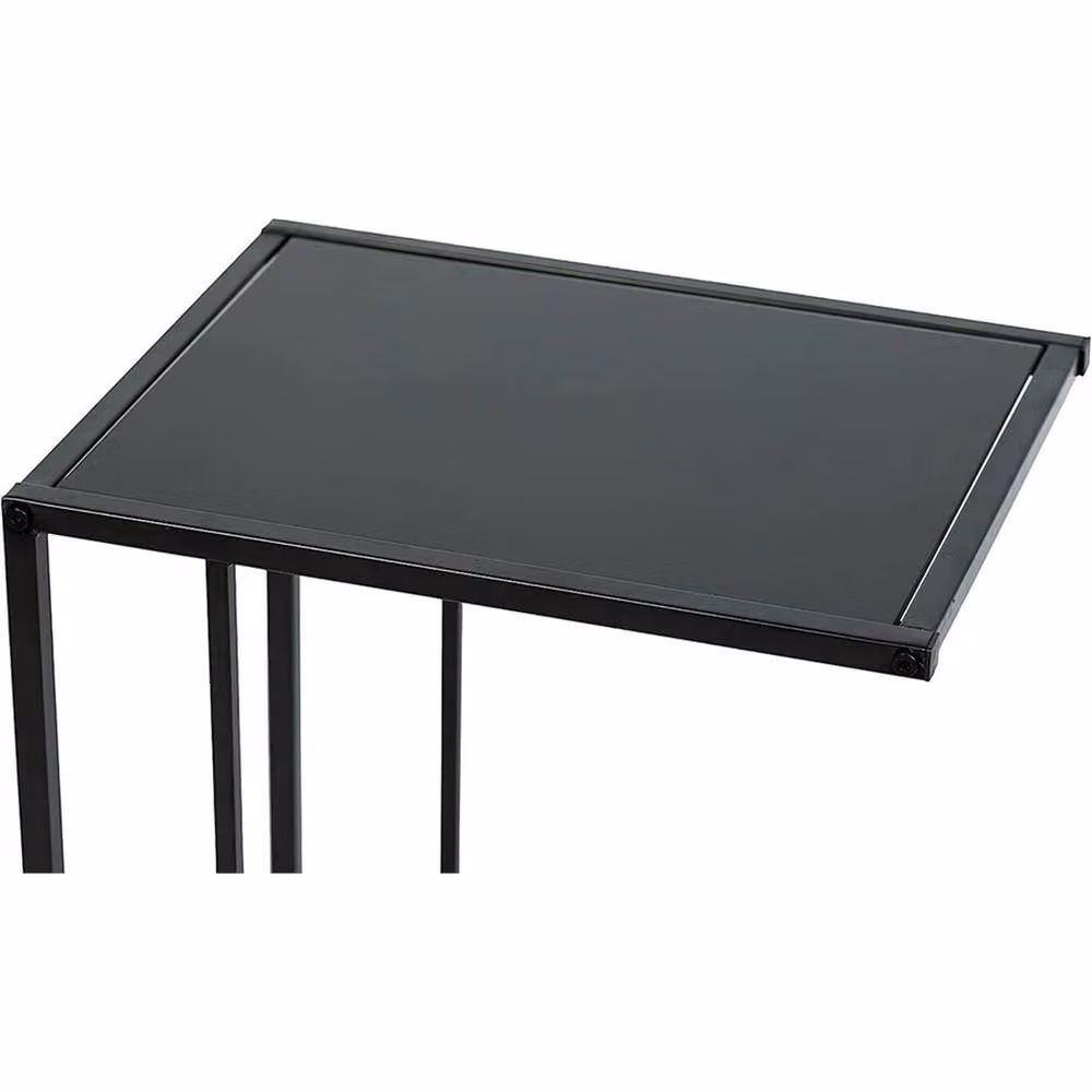 Nordara Black Glass Top Small Sofa Side End Table for Bedroom, W/D/H: 59.0 x 30.0 x 40.0 cm – 1