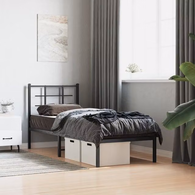 Berkfield Home Metal Bed Frame with Headboard in Black, W/D/H: 75 x 190 cm – 1