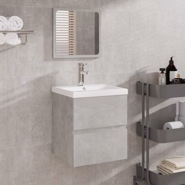 Berkfield Home Wall Mounted Modern Bathroom Cabinet with Mirror in Concrete Grey – 1