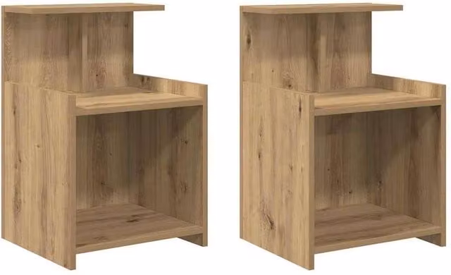 Berkfield Home Artisan Oak Bed Cabinets, 2 Piece Set in Brown, W/D/H: 40 x 35 x 60 cm – 1