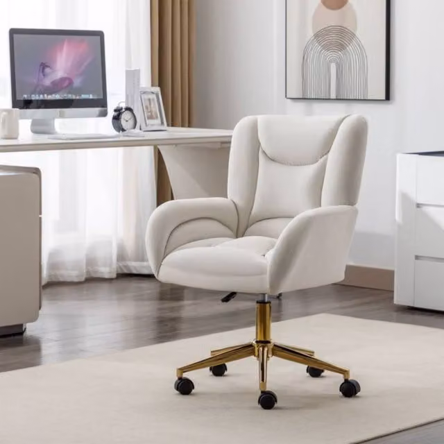 Direct Wicker Ivory Velvet Fabric Modern Swivel Home Office Task Chair with Adjustable Height and Castors