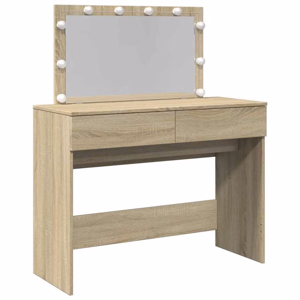 Berkfield Home Beautiful Hollywood LED Dressing Table in Sonoma Oak and Beige, W/D/H: 100 x 40 x 120 cm – 3