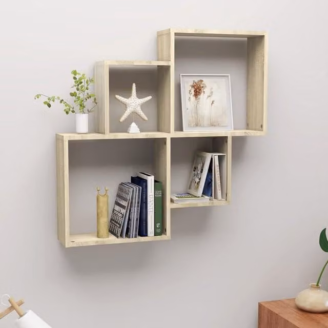 Berkfield Home Wall Mounted Cube Shelf in Sonoma Oak, Brown, W: 80 cm, D: 15 cm, H: 78.5 cm – 1