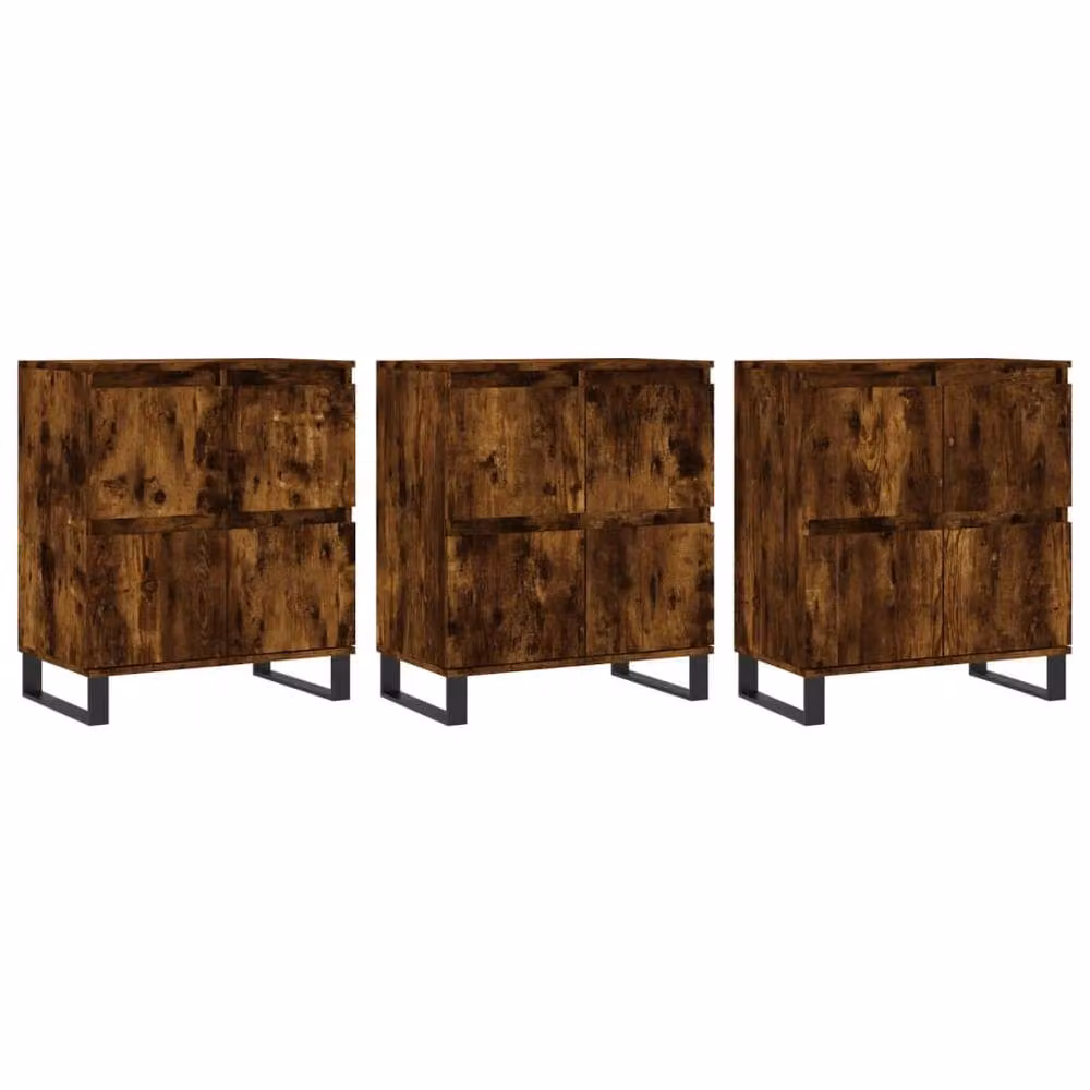 Berkfield Home 3-Piece Smoked Oak Sideboard Set in Brown, Engineered Wood and Metal – 3