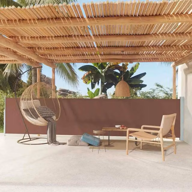 Berkfield Home Brown Retractable Side Awning with Polyester Fabric and Steel Frame, W/H: 117 x 600 cm