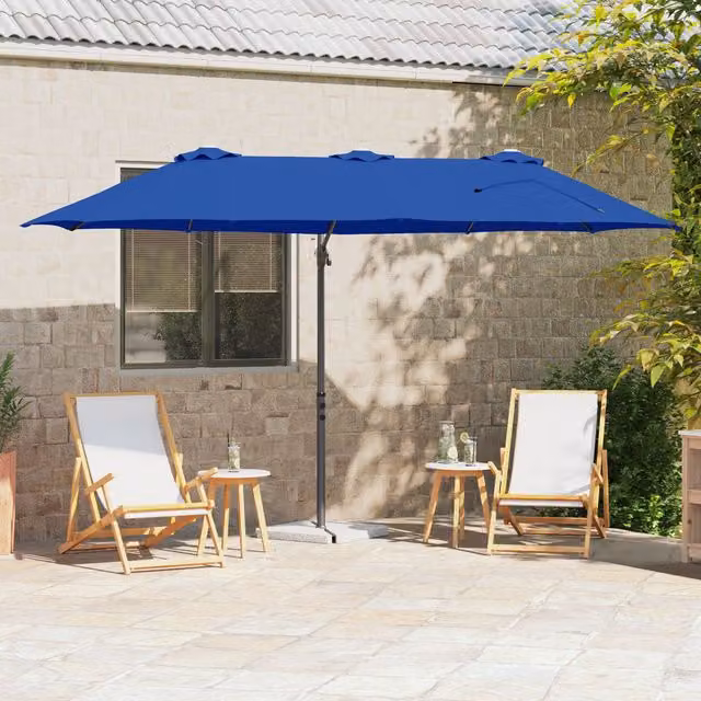 Berkfield Home Garden Cantilever Parasol in Azure Blue, W/D/H: 372 x 198 x 253 cm
