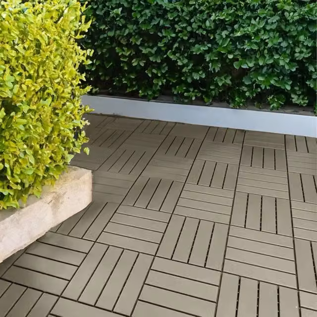 Oseasons Polydeck Woodgrain-Effect Click System Decking Tiles, Beige, Pack of 12, 30 x 30 cm
