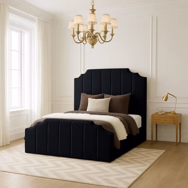 Desire Deco Modern Upholstered Velvet Bed Frame in Black, W/D/H: 140 x 200 cm