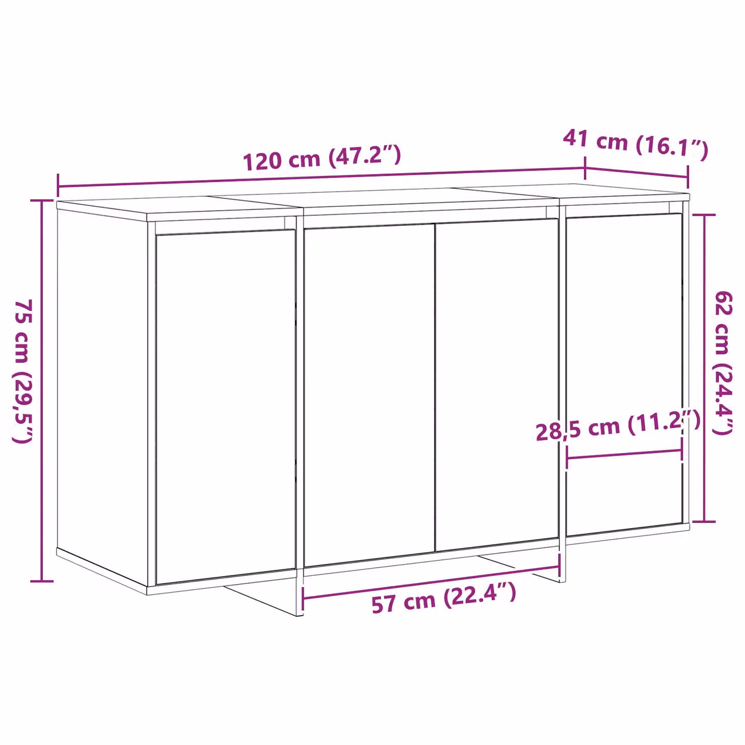Berkfield Home Black Oak Wood Sideboard, Black, W/D/H: 120 x 41 x 75 cm – 5