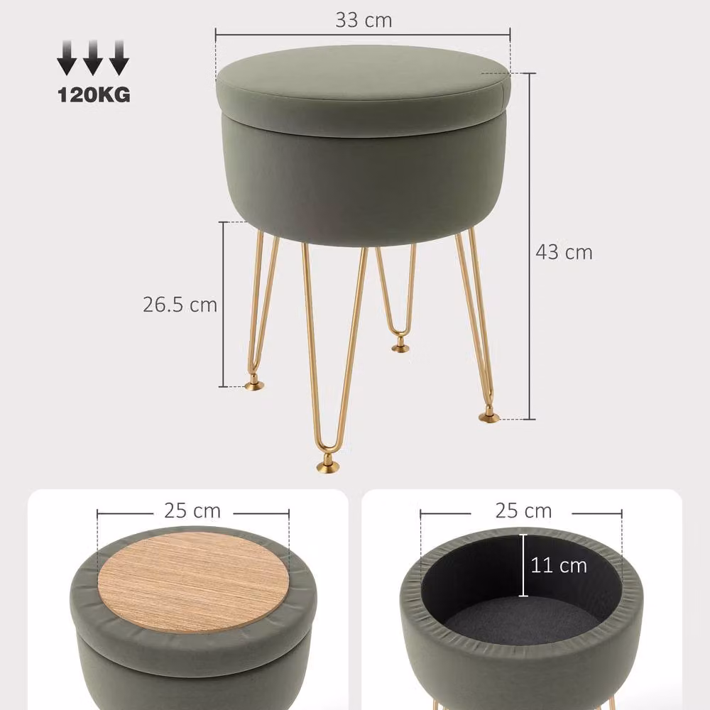 STILVORA Green Velvet Cylindrical Storage Ottoman with Gold Metal Legs – 4