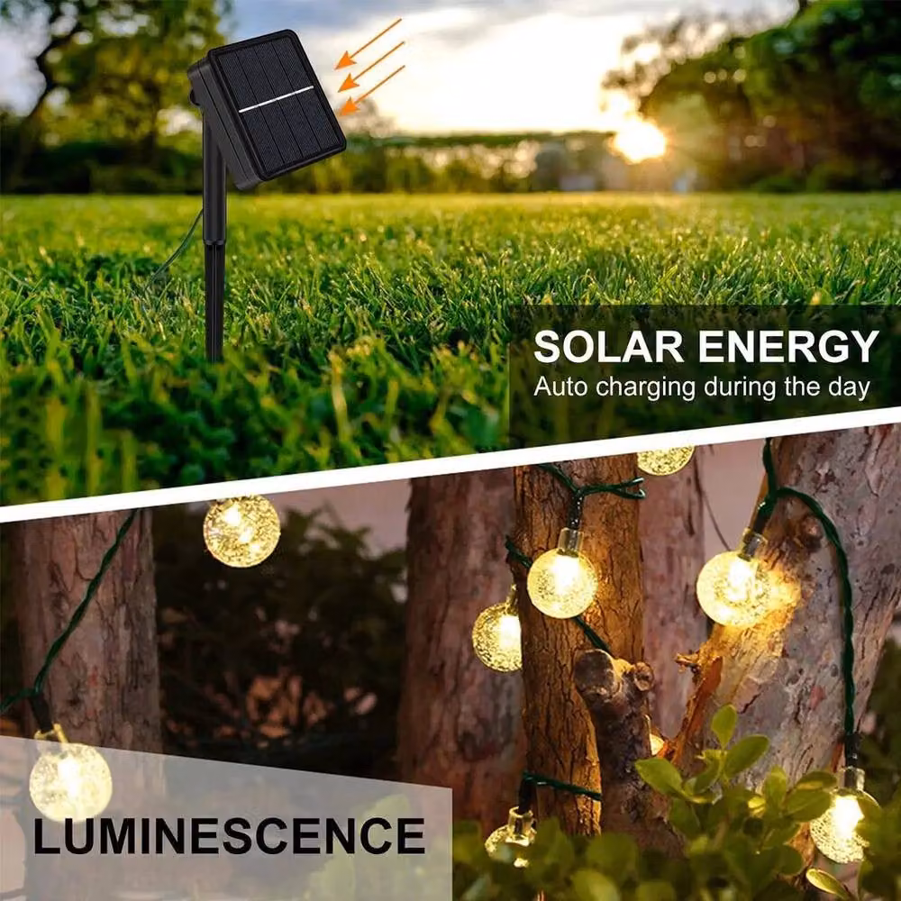 NESTLUNE 130 LED Solar Powered Waterproof Fairy Lights in Black with Warm White Sphere Bullets and Dusk Sensor, 15m – 3