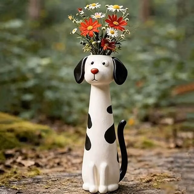Quipulse Style 3 Cute Dog Shaped Decorative Flower Vase in White and Multicolour