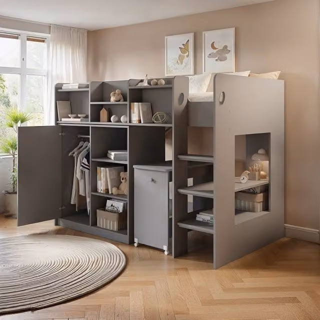 Flair Furnishings Wizard Mid High Sleeper Workstation in Grey, Single – 1