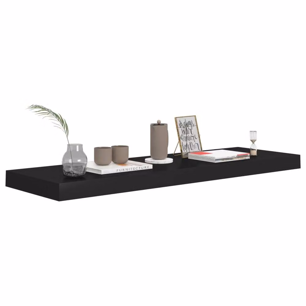 Berkfield Home Black Floating Wall Shelf, W: 80 cm, D: 23.5 cm, H: 3.8 cm – 3
