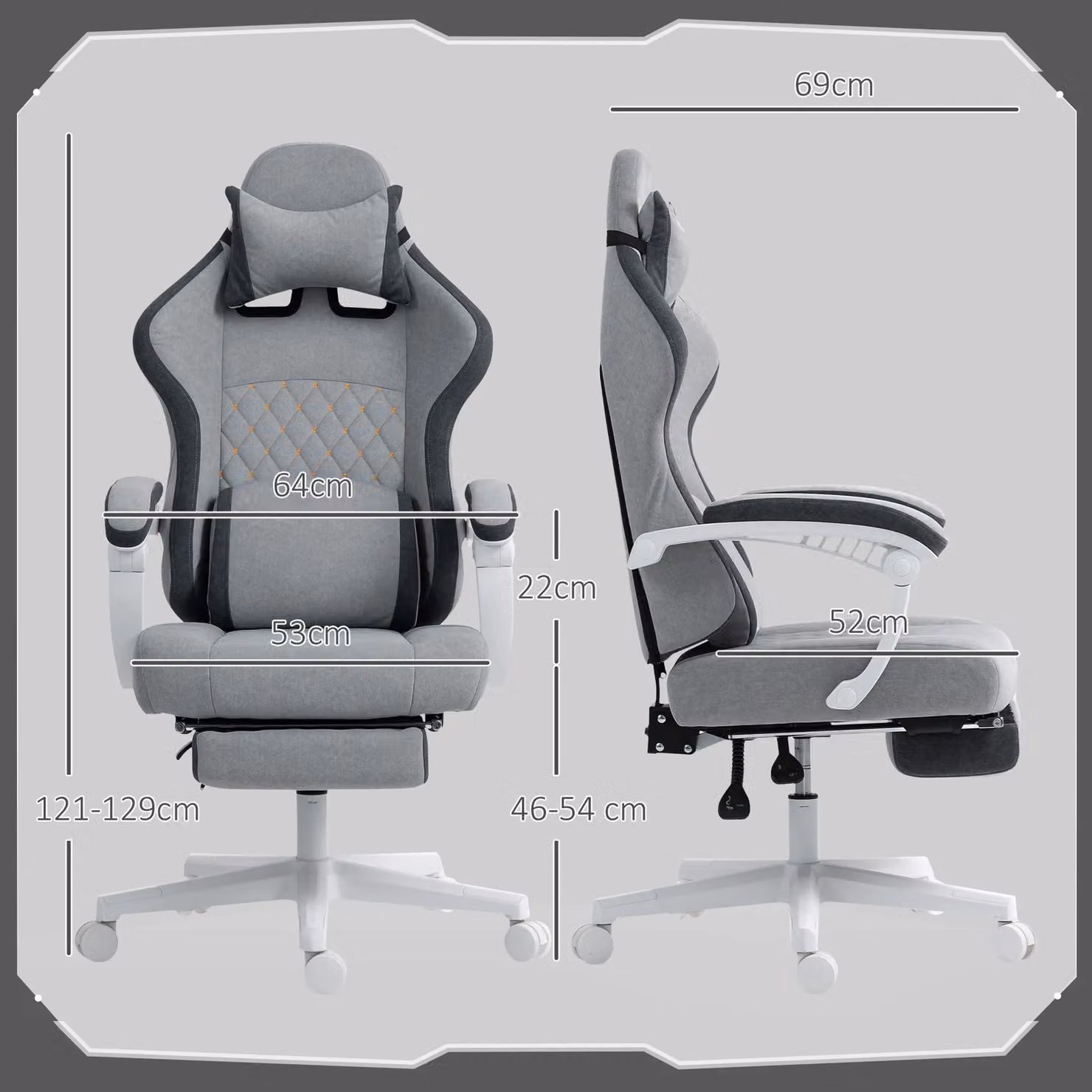 HOMCOM Grey and Gold Geometric Printed Velvet Gaming and Computer Recliner Chair with Adjustable Height and Headrest – 3