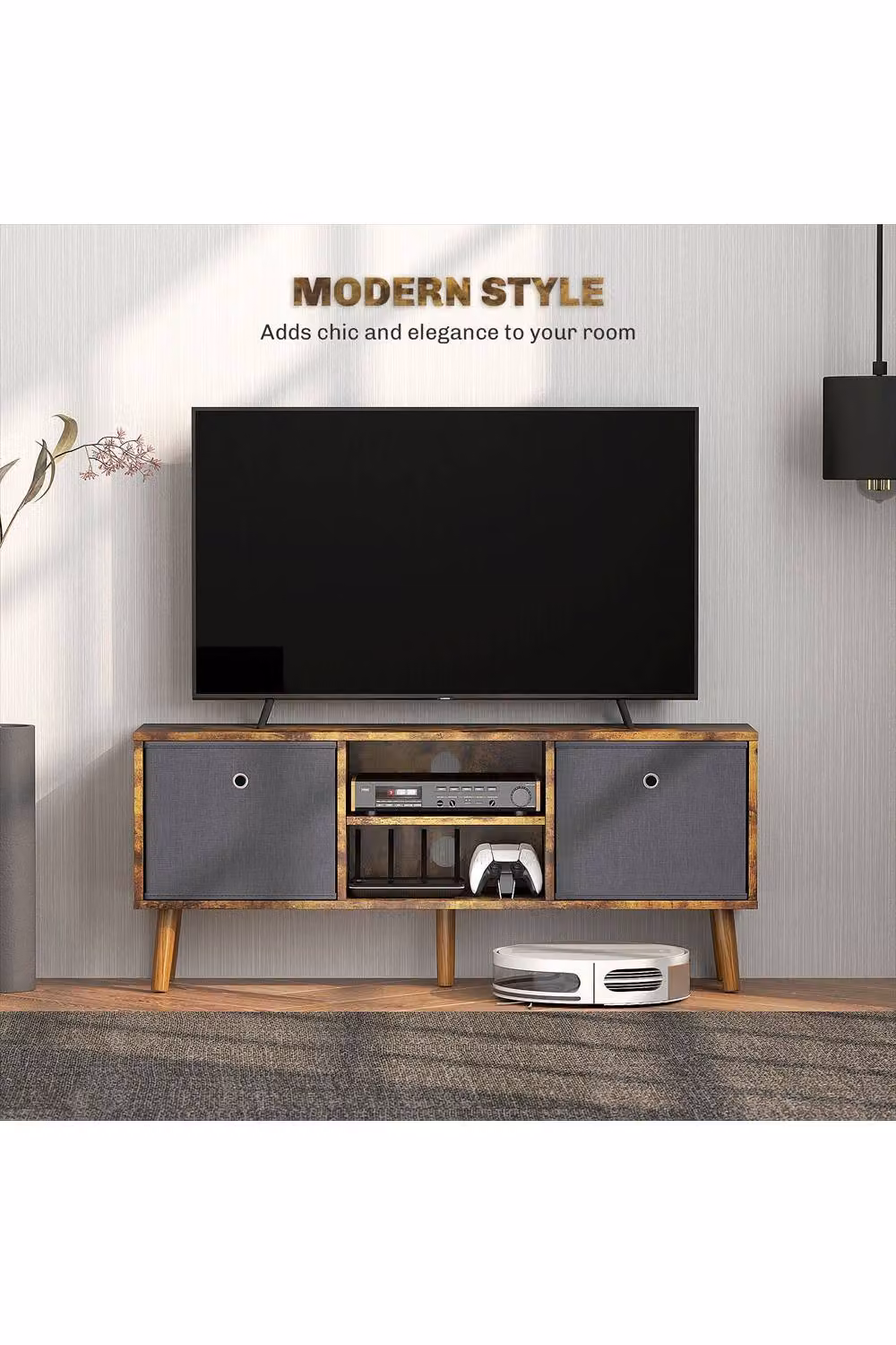 ERGOVEXA Rustic Brown Wood TV Cabinet Stand Unit, W: 110.0 cm, D: 29.0 cm, H: 46.5 cm – 2